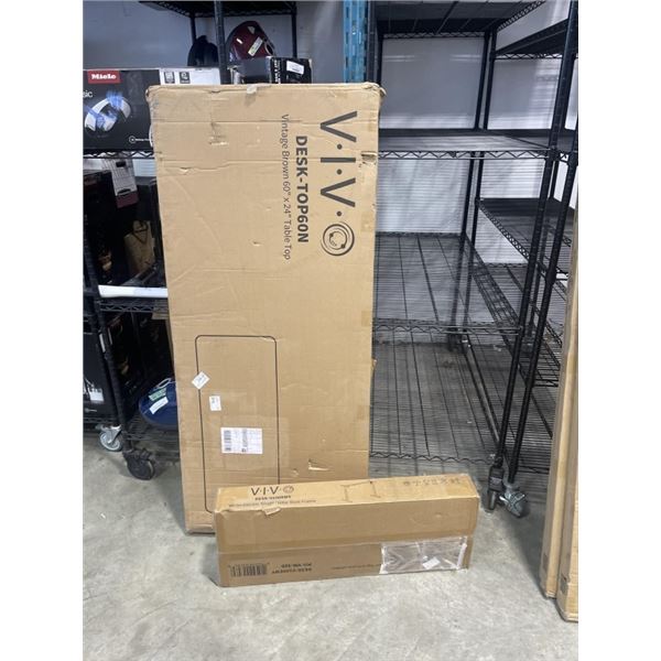 VIVO VINTAGE BROWN 60 X 24 ELECTRIC SIT TO STAND WORK STATION WITH WHITE ELECTRIC SINGLE MOTOR DESK 