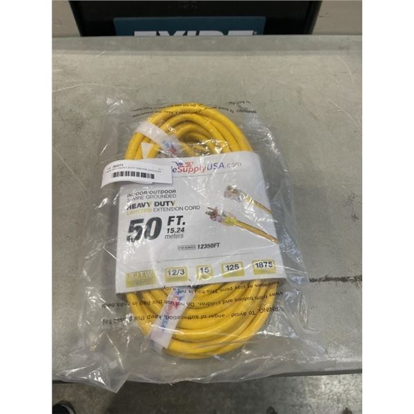 NEW 50FT HEAVY DUTY INDOOR OUTDOOR 3 WIRE EXTENSION CORD, YELLOW 12AWG