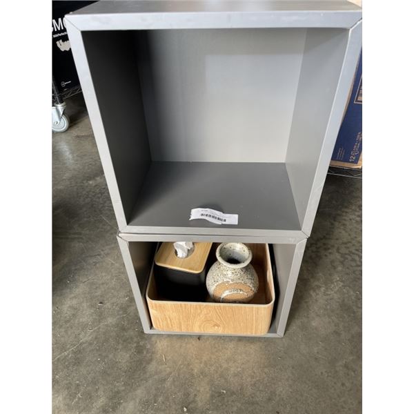 2 WALL CUBICLE SHELVES AND ASSORTED DEOCR