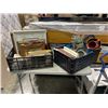 Image 1 : 2 BASKETS OF VINTAGE PHOTO FRAMES, COFFEE TABLE BOOKS, POTTERY, ETC