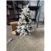 Image 2 : BRAND NEW 40 INCH FLOCKED INDOOR / OUTDOOR CHRISTMAS TREE, IN BLACK POT WITH BURLAP WRAP, AND SET OF