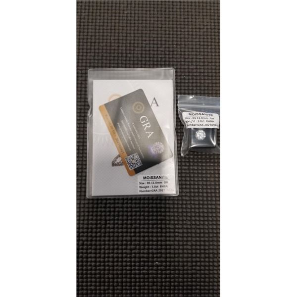 NEW 5.0 CARAT MOISSANITE LAB DIAMOND, ROUND BRILLIANT CUT, GH-VVS1, GRA REPORT, TESTS POSITIVE W/ DI