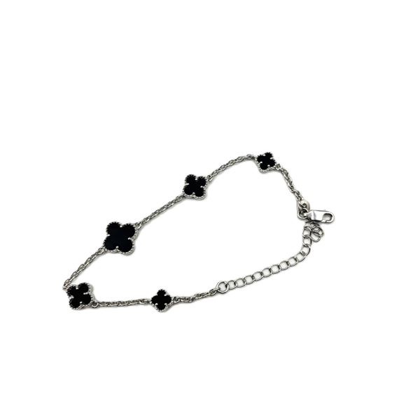 STERLING SILVER NATURAL ONYX CLOVER CUT 7"-9" ADJUSTABLE BRACELET, W/A $460.00.