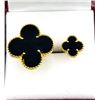 Image 1 : GOLD PLATED STERLING SILVER NATURAL BLACK ONYX (4.50CT) DOUBLE CLOVER MOTIF RING, W/A $435.00.