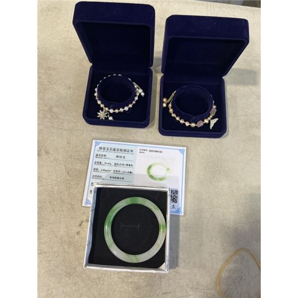 2 NEW PEARL BRACELETS AND AUTHENIC JADE BRACELET