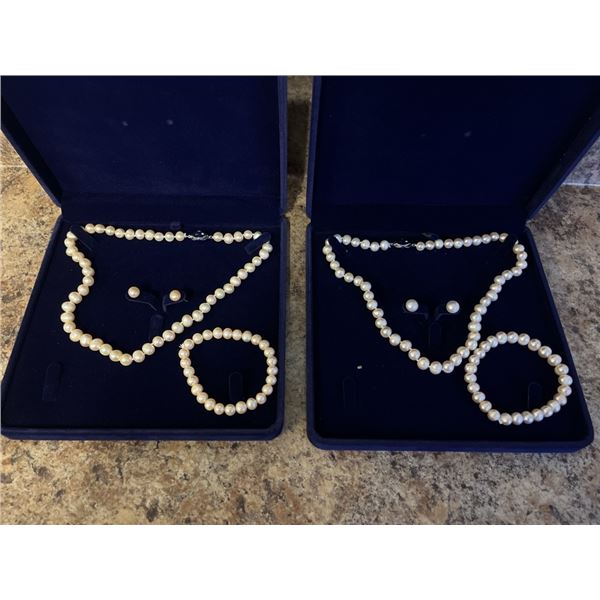 2 NEW PEARL NECKLACE, EARRINGS AND BRACELET SETS