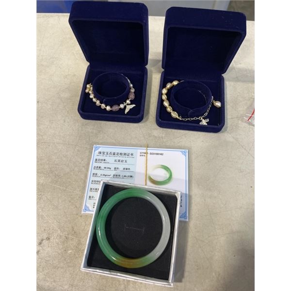 2 NEW PEARL BRACELETS AND AUTHENIC JADE BRACELET