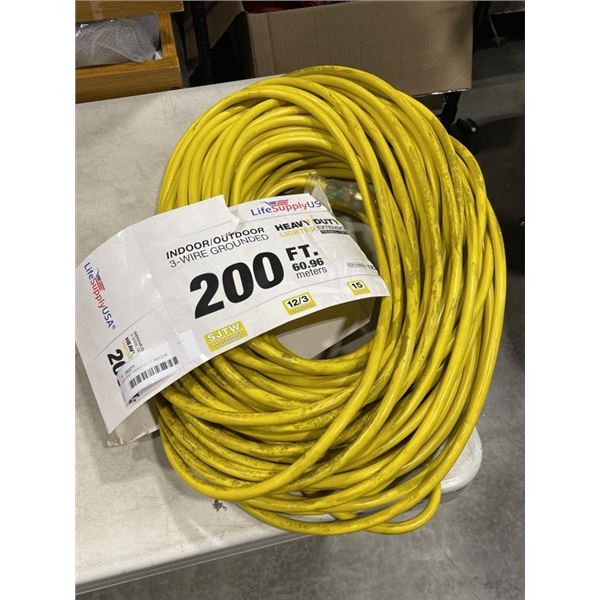 NEW 200FT HEAVY DUTY INDOOR OUTDOOR 3 WIRE EXTENSION CORD, YELLOW 12AWG