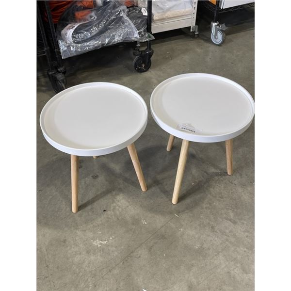 PAIR OF WHITE ROUND SIDE TABLES