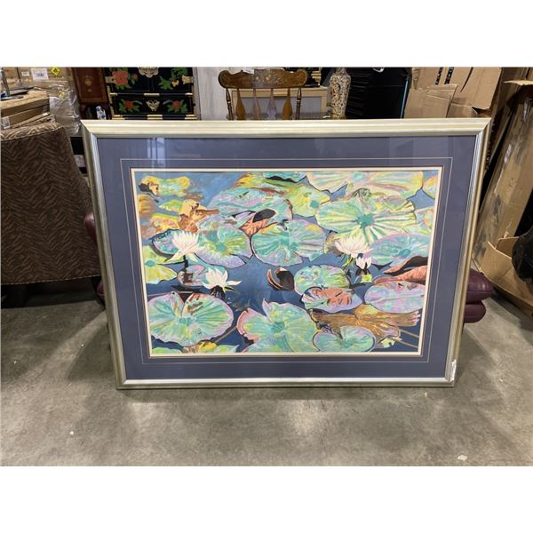 LARGE LILLY PAD WATER COLOR PICTURE 55 X 41 INCH