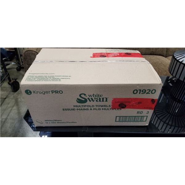 NEW CASE OF SWAN MULTIFOLD TOWELS WHITE, 12 PACKS OF 334 EACH