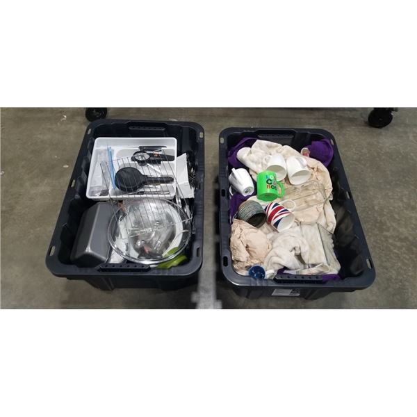 2 TOTES OF ASSORTED ESTATE KITCHEN WARE