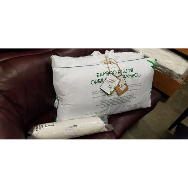 2 NEW BAMBOO KINGSIZE PILLOWS AND IKEA 20 X 20 THROW PILLOW
