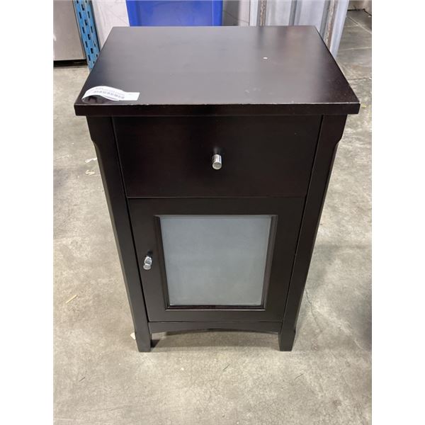 DARK FINISH GLASS DOOR STORAGE CABINET