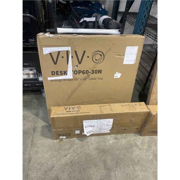 VINTAGE BROWN 60 X 30 ELECTRIC SIT TO STAND DESK WITH GRAY ELECTRIC SINGLE MOTOR DESK FRAME