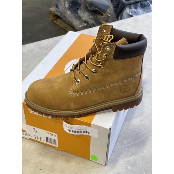 NEW TIMBERLAND PREMIUM 6 IN WATERPROOF BOOT WHEAT NUBUCK, SIZE 6 JUNIOR