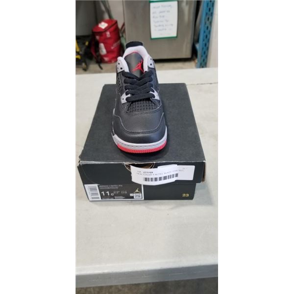NEW JORDAN 4 RETRO, BLACK / FIRE RED, SIZE KIDS 11C