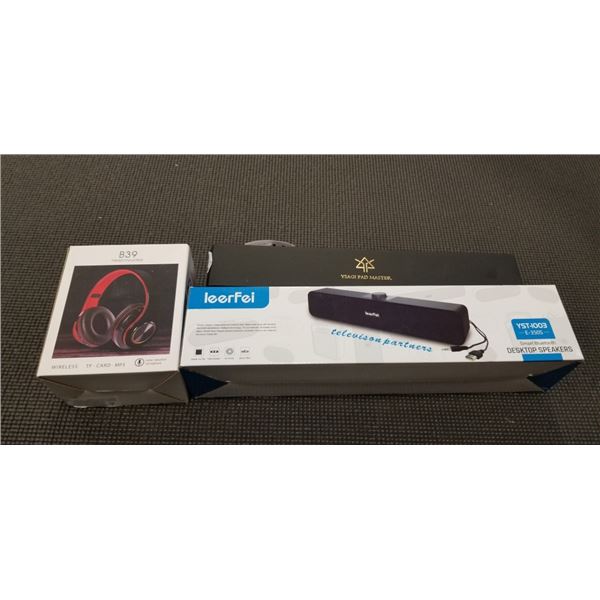 BLUETOOTH DESKTOP WIRELESS SPEAKERS, BLUETOOTH HEADPHONES, AND DESK PAD