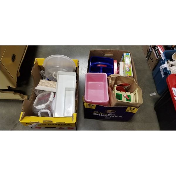 2 BOXES OF ASSORTED HOUSEHOLD AND KITCHEN ITEMS