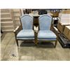 Image 1 : 2 WOOD AND BLUE  FABRIC ARM CHAIRS