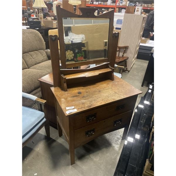 ANTIQUE OAK 2 DRAWER DRESSER WITH MIRROR