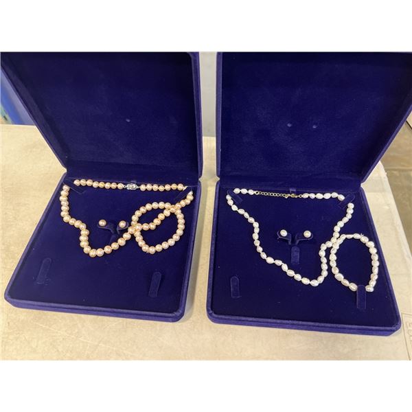 2 NEW PEARL NECKLACE, EARRINGS AND BRACELET SETS