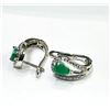 Image 2 : STERLING SILVER NATURAL EMERALD (1CT) WITH CZ (0.40CT) EARRINGS, W/A $400.00. EMERALD IS THE BIRTHST