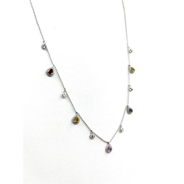 STERLING SILVER NATURAL YELLOW, PINK, GREEN, PURPLE AND ORANGE SAPPHIRE (0.85CT) WITH CZ (0.80CT) NE