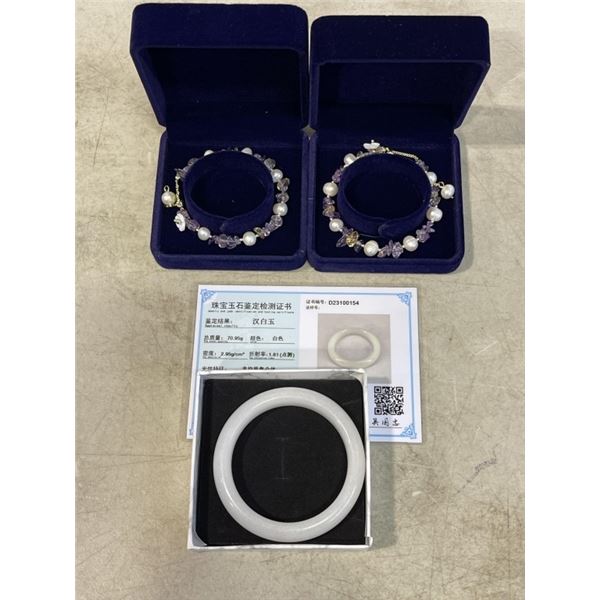 2 NEW PEARL BRACELETS AND AUTHENIC JADE BRACELET