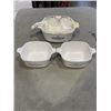 Image 1 : 3 CORNING WARE DISHES, LARGE ONE WITH LID IS 48 OZ AND TWO SMALLONES ARE 700ML