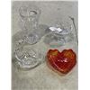 Image 1 : 4 ANTIQUE PINWHEEL CRYSTAL DISHES, INCLUDING FIRE RED HEART SHAPE DISH