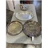 Image 1 : PICQUOT WARE MADE IN ENGLAND TEA POT AND 3 SILVER PLATE TRAYS