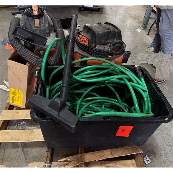 Qty 2 Rigid Shop Vacs w/ Vacuum Head Attachments & Garden Hose