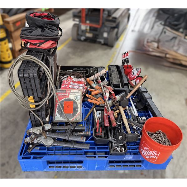 Hitch Bench Vise, Jobsite Table, Misc Hand Tools, Chain, Blades, etc