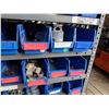 Image 10 : Industrial Shelving Bin Rack w/ Blue Plastic Bins & Contents: Connectors, Crimps, Hardware, etc
