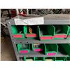 Image 2 : Industrial Shelving Bin Rack w/ Green Plastic Bins & Contents: Labels, Ground Bars, Hardware, etc