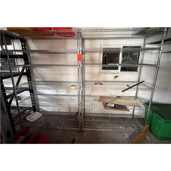 Qty 2 Metal Adjustable Shelving Units 95"L x 18"W (contents not included)