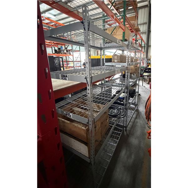 Qty 2 Metal Adjustable Shelving Units 96"L x 77"H (contents not included)
