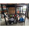 Image 1 : Qty 2 Black Metal Shelving Units 76" x 23" x 72"H & Contents: Backpack Sprayer, Vinyl Tubing, etc