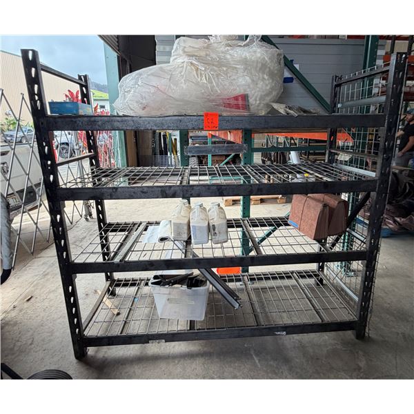 Black Metal Shelving Unit 72" L x 24" x 72"H x & Contents: Metal Sections, Containers, etc