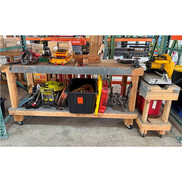 Wooden Workbench w/ Vevor Machinery Movers, Misc Tools & Shop Equipment, etc