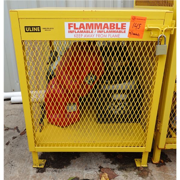 Uline Yellow Steel Gas Cylinder Storage Cabinet 31" x 38" x 39.5"  w/ Tanks & Torches