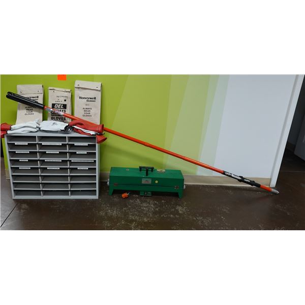 Hot Stick, 3 Pair Class 0 Electrical Gloves, Electric Conduit Heater Box, Organizer, etc