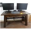 Image 1 : Wooden Desk 54" x 24" x 30"H & 2 Samsung 27" Monitors w/ Mount & Docking Station