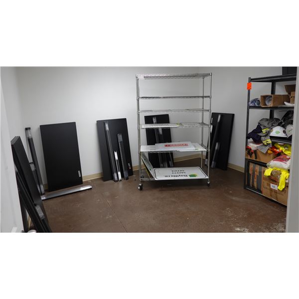 Qty 6 Whalen Shelving Units - 5 Unassembled (650 lb per shelf capacity) & Trinity Wire Mesh Shelf, M