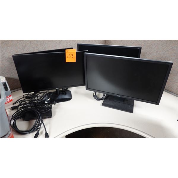 Qty 2 Acer 24" Monitors, 1 AOC Monitor & 1 ONN Monitor