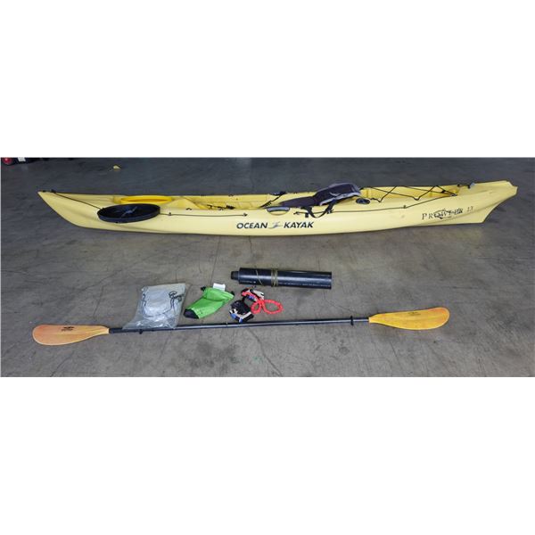 Ocean Prowler Yellow Kayak 13'  w/ Paddle & Accessories