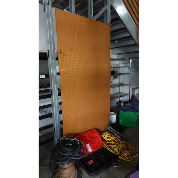 Large Pegboard w/ Misc Wire, Lights, etc