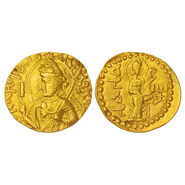 Ancient India: Kushans, gold dinar of Huvishka, 'NANA' (Goddess Nana) type, Gobl 376, 7.86g.