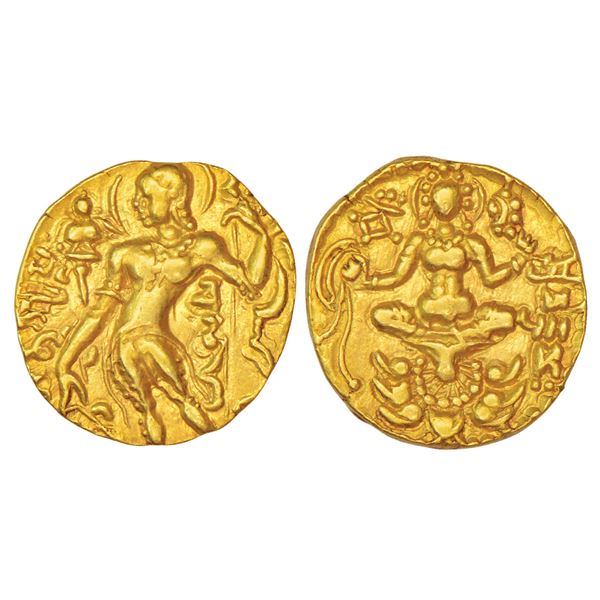 Ancient India: Gupta Empire - gold dinar of Chandragupta II, 'Archer-Goddess on Lotus' type